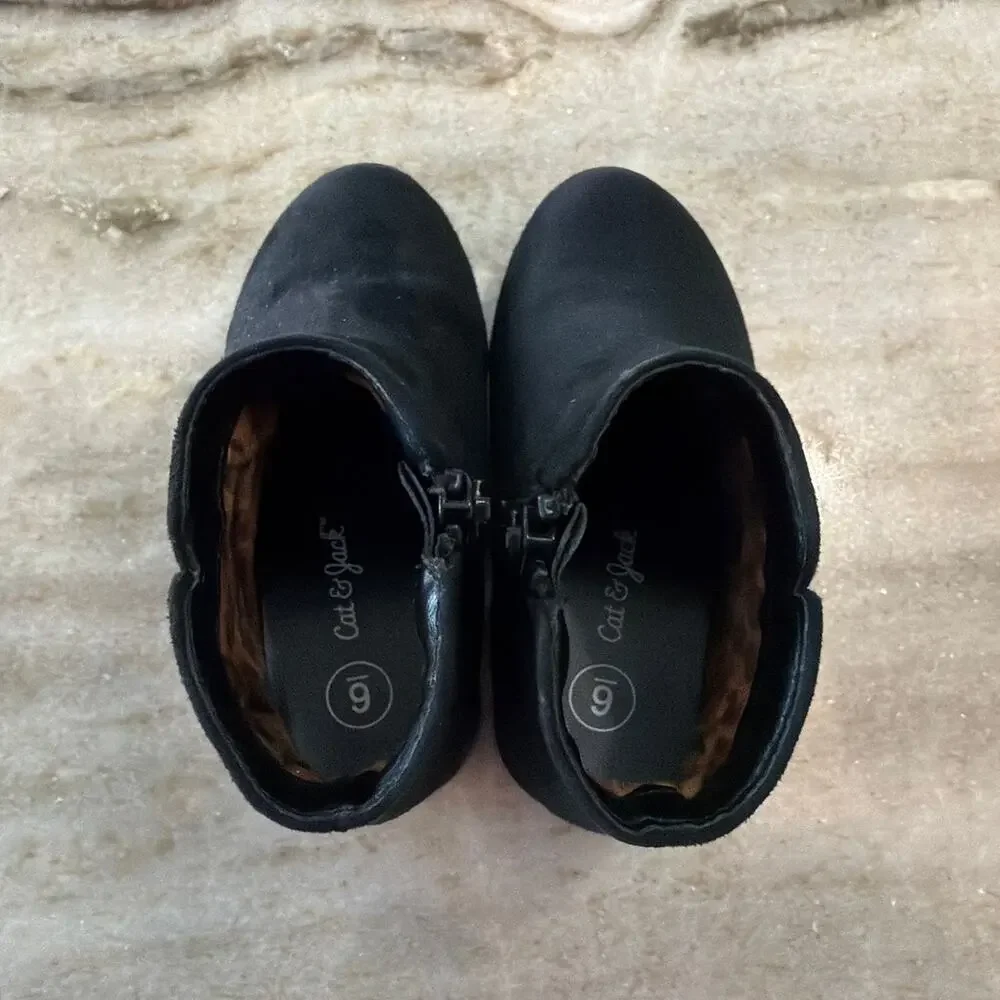 Cat & Jack Faux Suede Ankle Booties, Black, Toddler Girls US Size 6